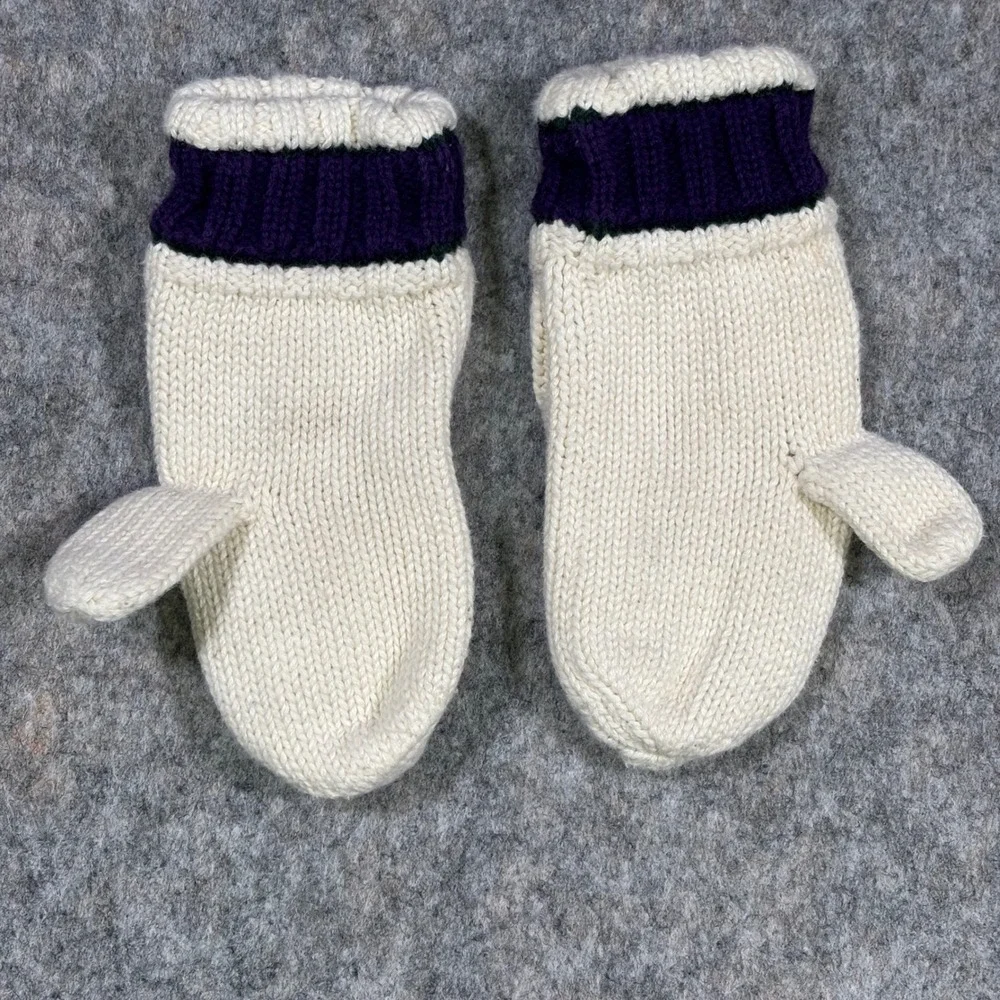 VTG Ralph Lauren Cable Knit‎ Mittens Gloves Cream Navy Logo Cotton Toddler Kids